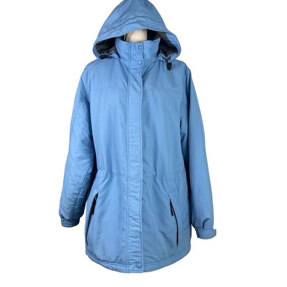 Vintage LL Bean Parka Coat Hood Women’s Large Blue Thinsulate Polartec - Picture 1 of 15